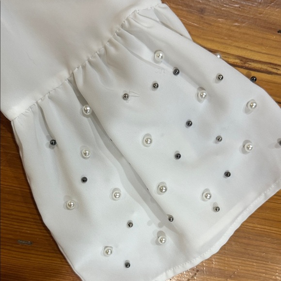 Calvin Klein Cream Blouse with Embellished Bell Sleeves Size Medium - Picture 9 of 10